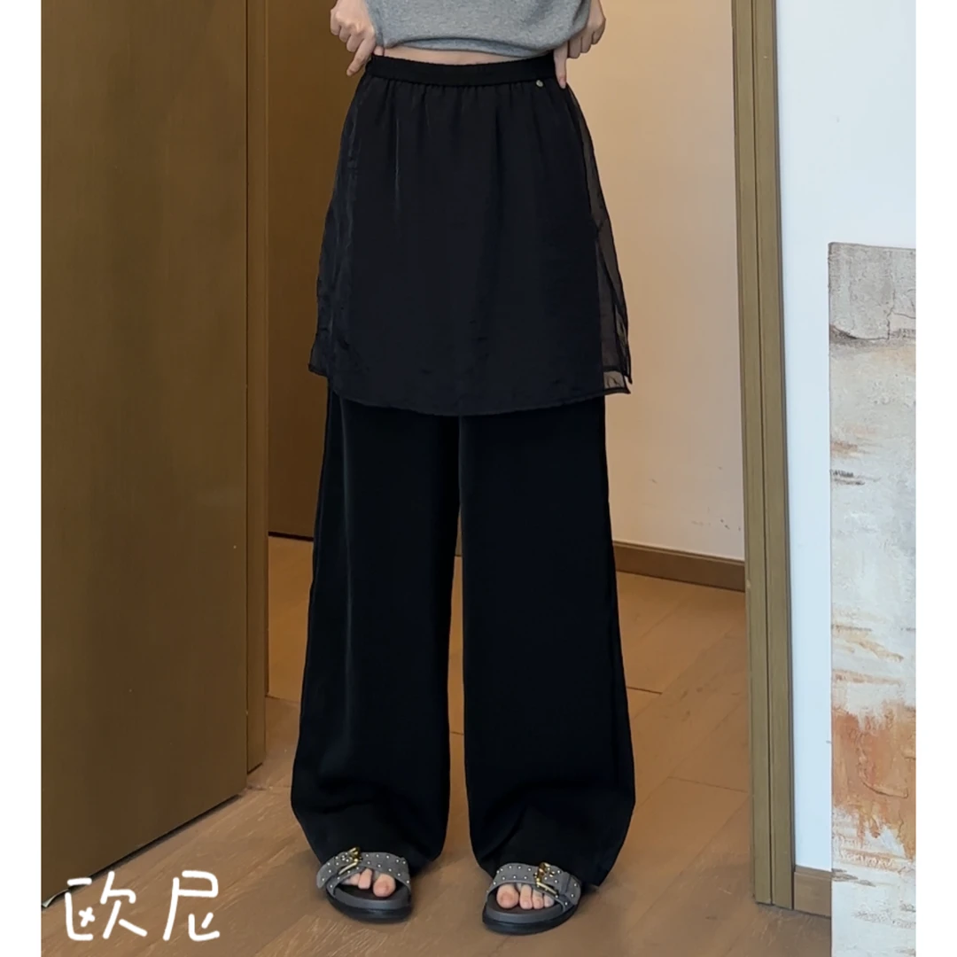 欧尼私服 2025夏韩系休闲简约屁帘拼接慵懒感垂感休闲裤2505C2993
