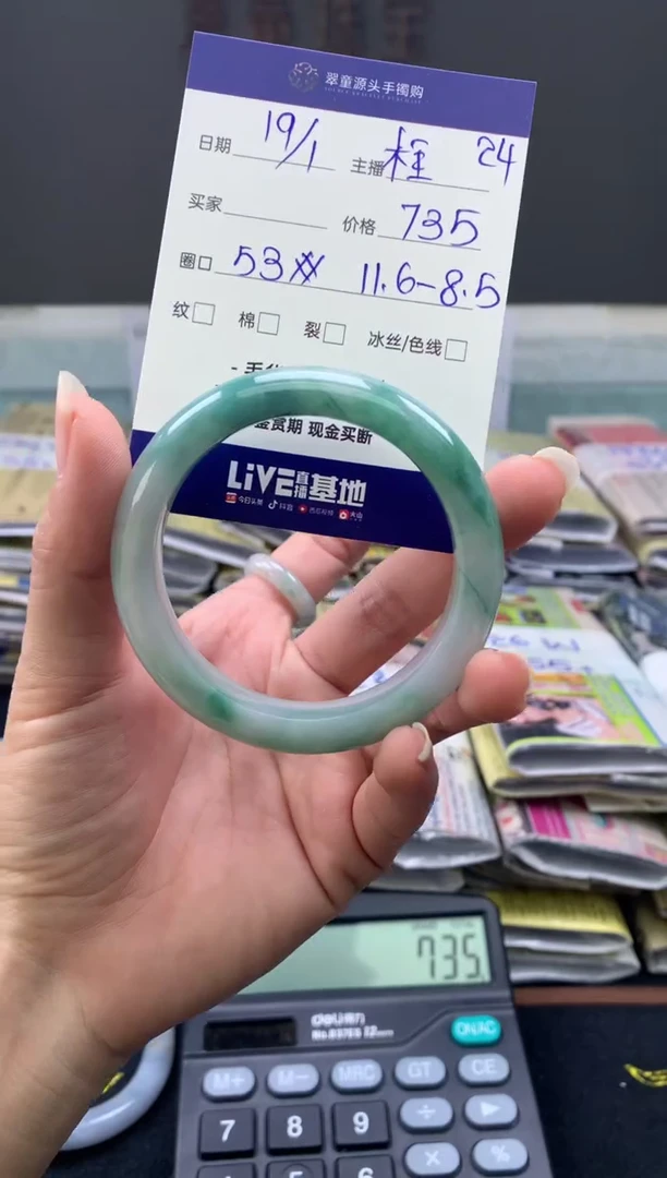 【闪购商品】翡翠手镯未镶嵌翡翠手镯圈口53#735元