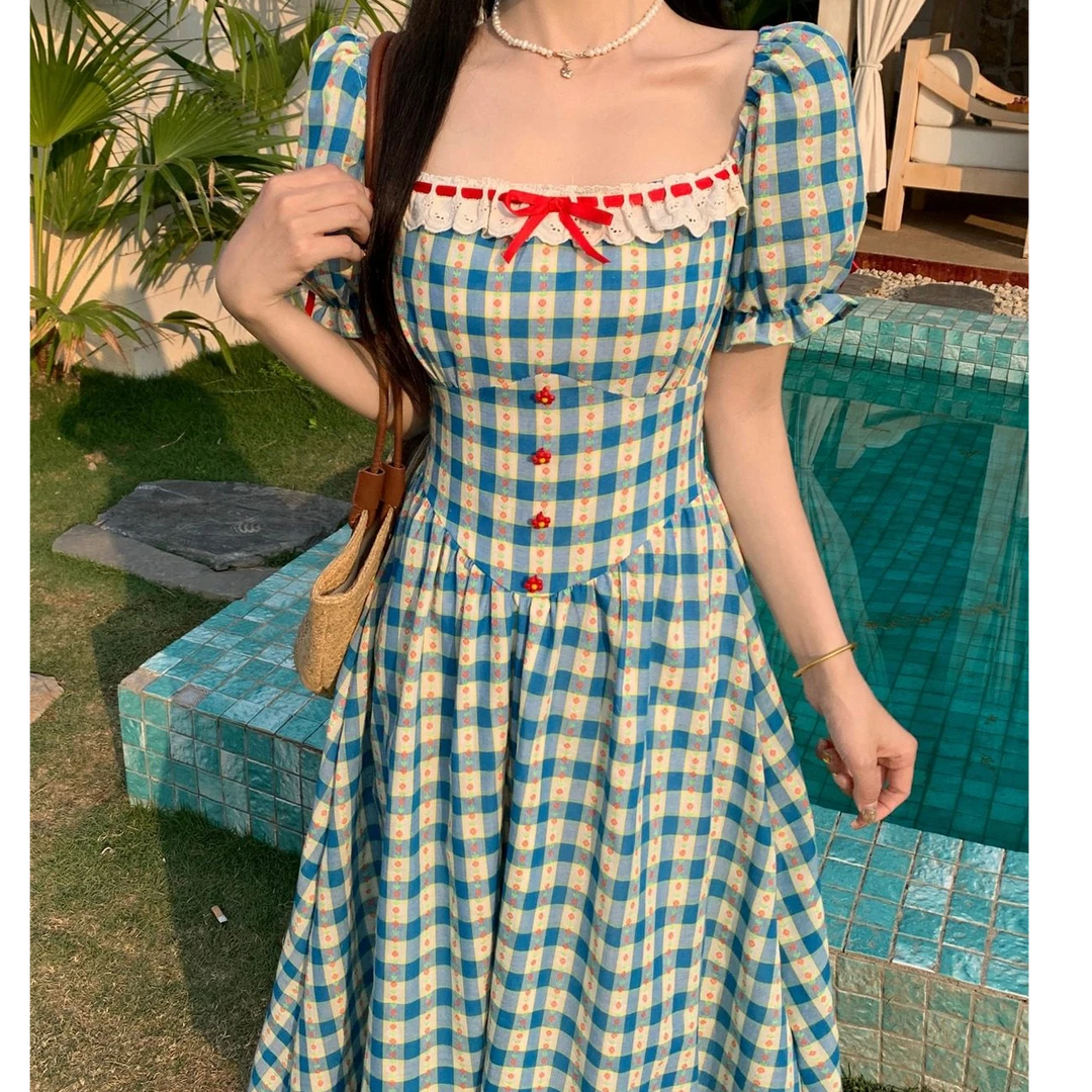 大码胖mm2025春季新款碎花格纹连衣裙女独特小众宽松显瘦气质裙