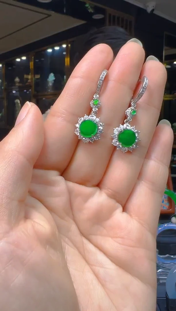 银S925镶嵌翡翠耳饰092(多样性发货发其一)