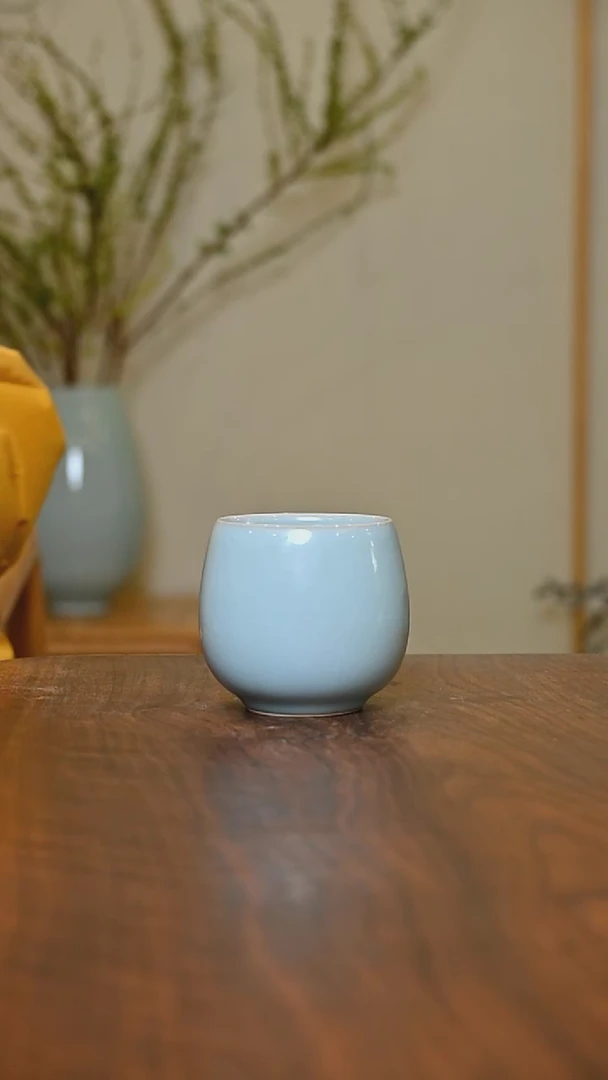 暖心杯 天青 微瑕 朱家汝窑款