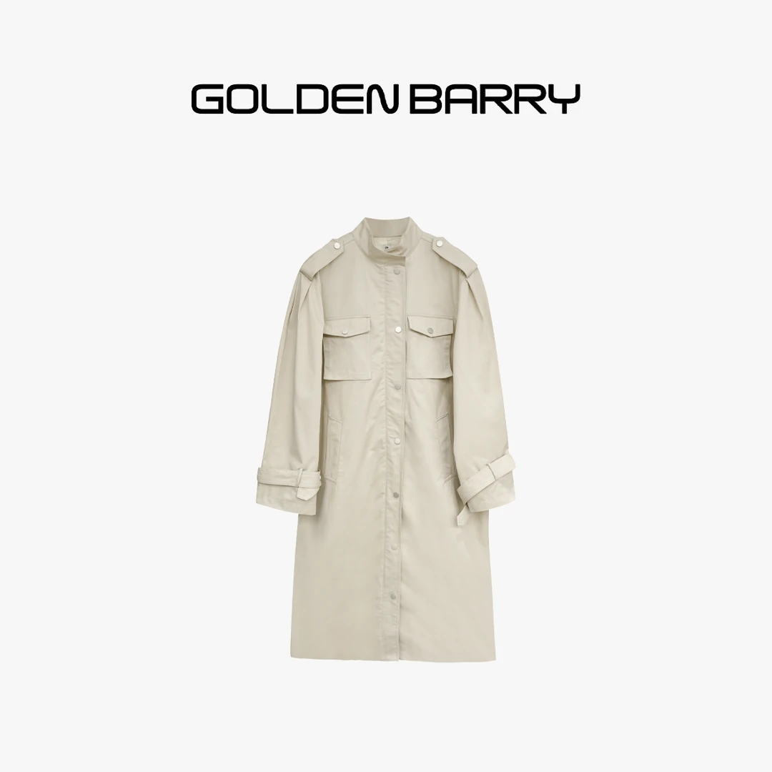 GOLDENBARRY|110023时尚休闲气质翻领中长款风衣