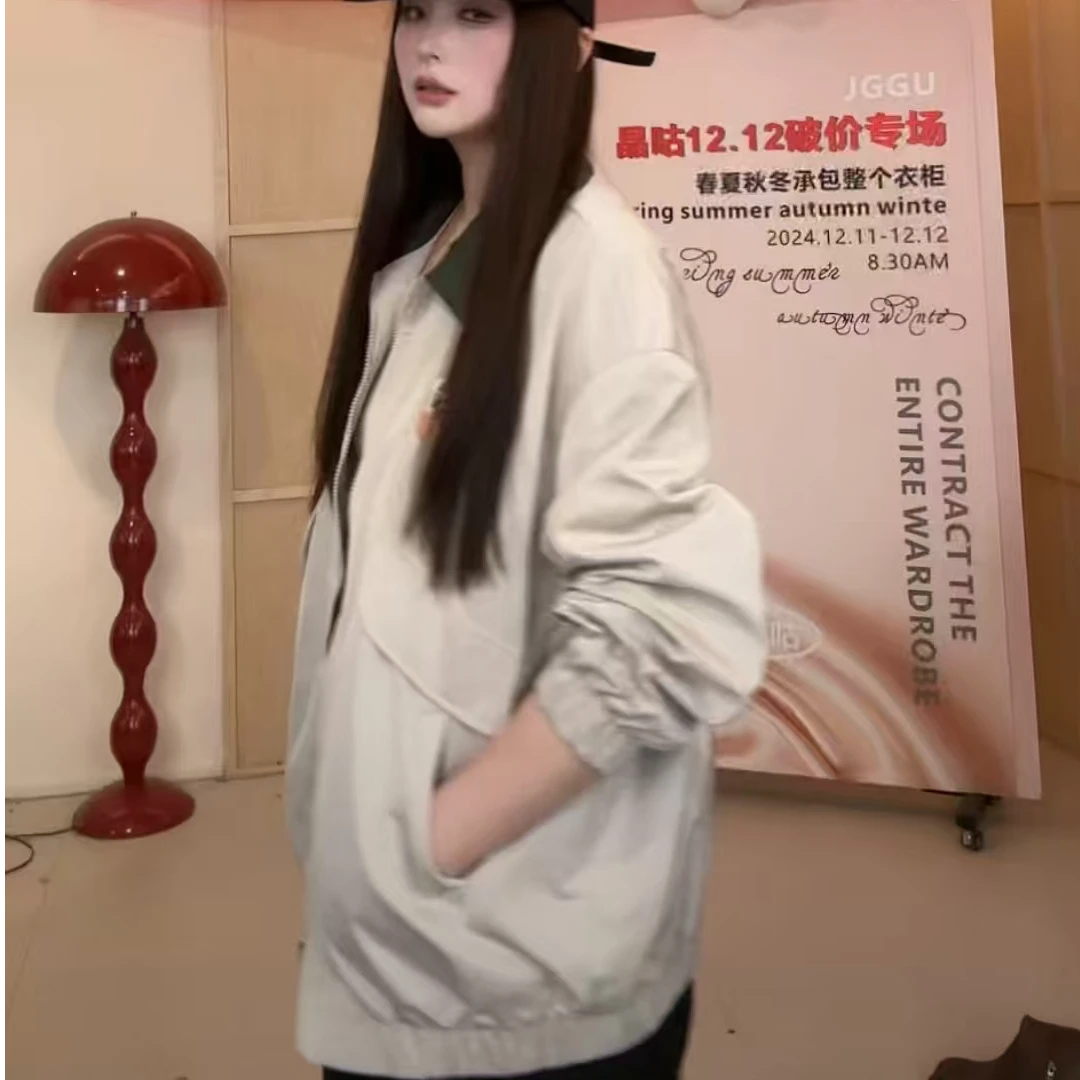 晶咕 焊入机能设计感撞色翻领后背小汽车印花复古