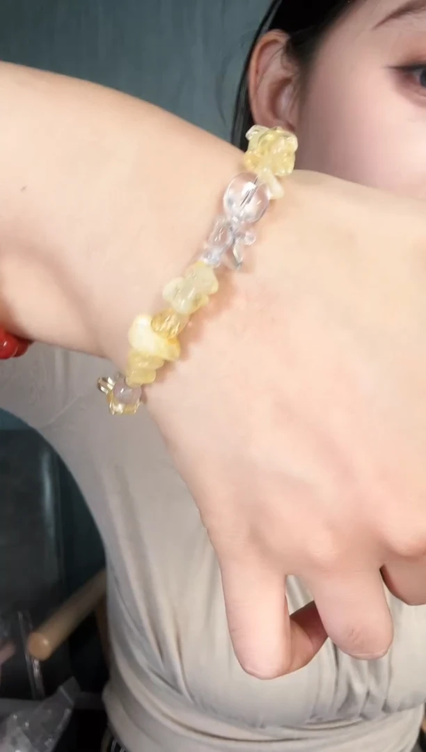 水晶手串银S925镶嵌单圈随型