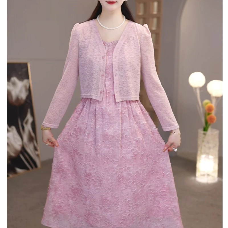 【宠粉定制】B628粉色优雅气质时尚减龄收腰显瘦春季设计感两件套