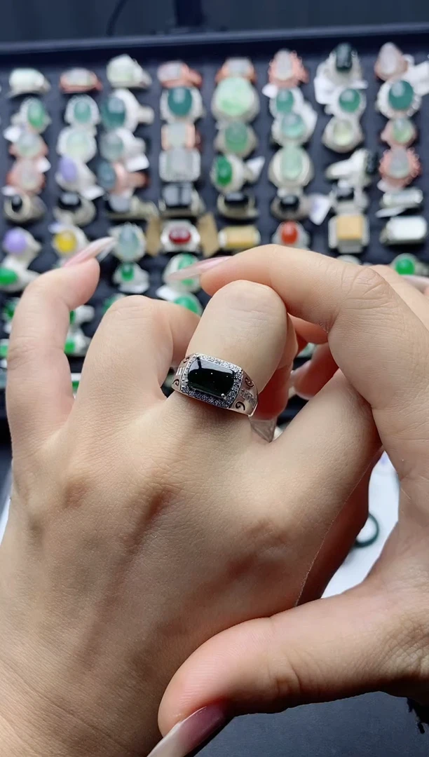 【闪购商品】翡翠戒指银S925镶嵌天然A货翡翠开口戒指