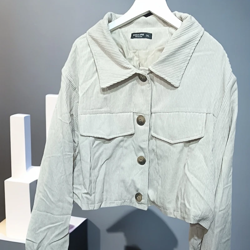 310翻领条绒短外套潮