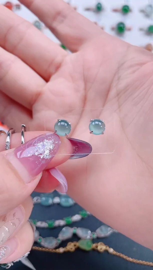 银S925镶嵌翡翠耳饰天然翡翠