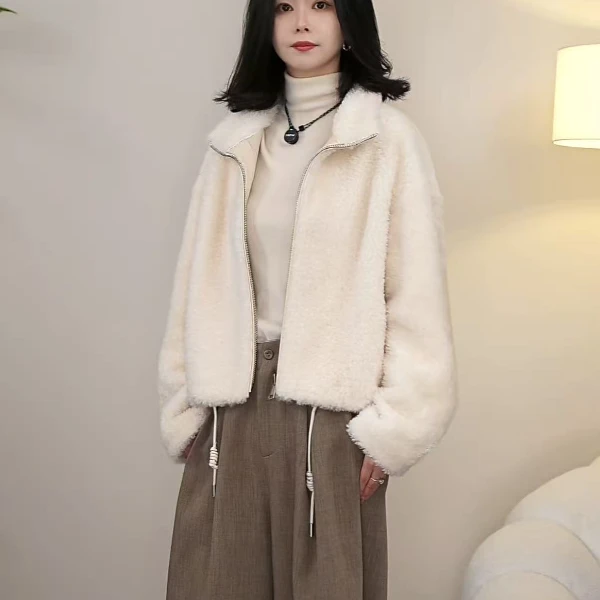 柏娜诺（伊人）南非进口-珍珠膏-羊皮羊毛一体秋冬立领双面穿外套