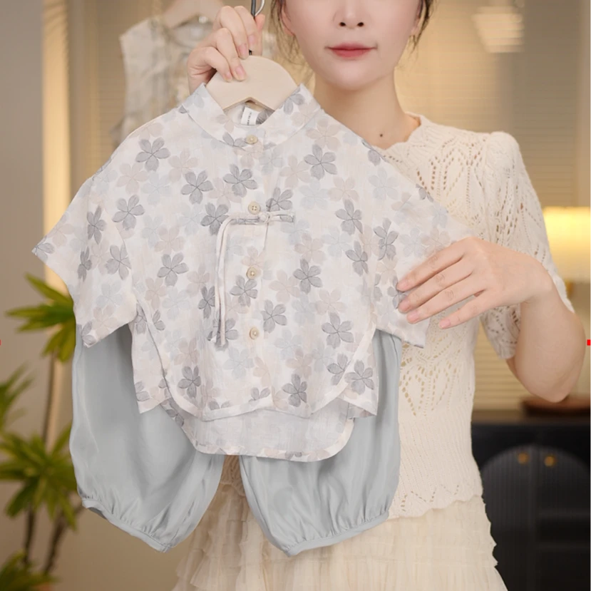 【现货】2025夏季新款男童女童碎花中式文艺中国风儿童套装18380