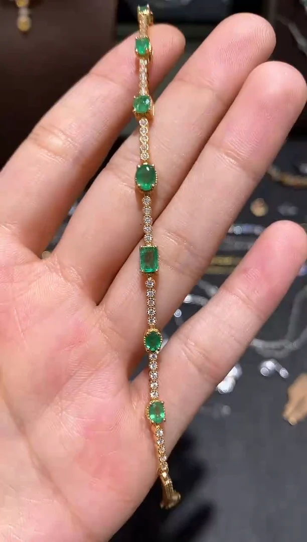 银S925镶嵌手链祖母绿手链