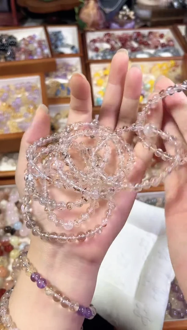 未镶嵌手串水晶天然高品透体黑金超七手串多样发一