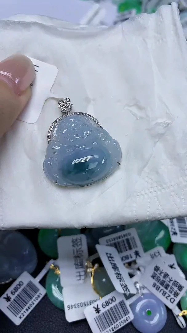 翡翠18K金镶嵌颈饰天然缅甸翡翠A货