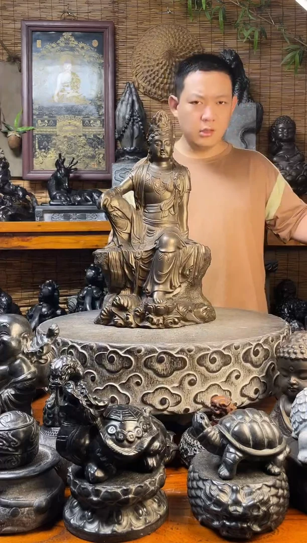 石材50自在观音天然青石雕刻