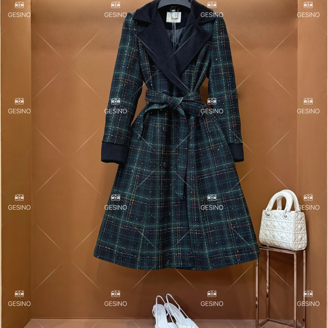 【关关】秋冬款小香风法式时尚复古中长款翻领外套QD-2024823