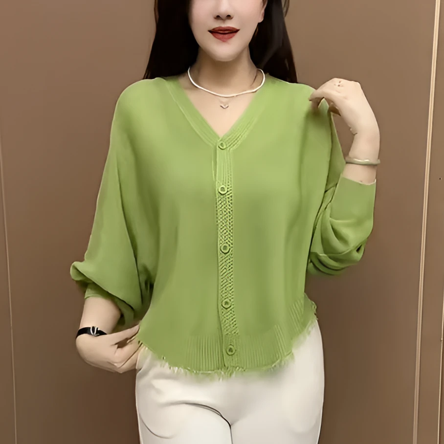 秋季薄款纽扣开衫针织衫女2025新款宽松休闲百搭减龄中老年妈妈装