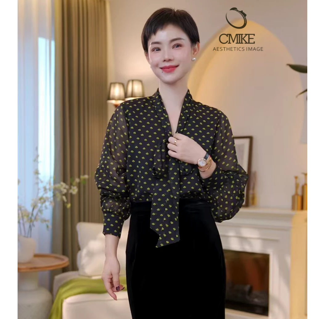 【蜜客原创】瓦尔登湖  初秋复古法式时尚百搭飘带衬衫2503C000467