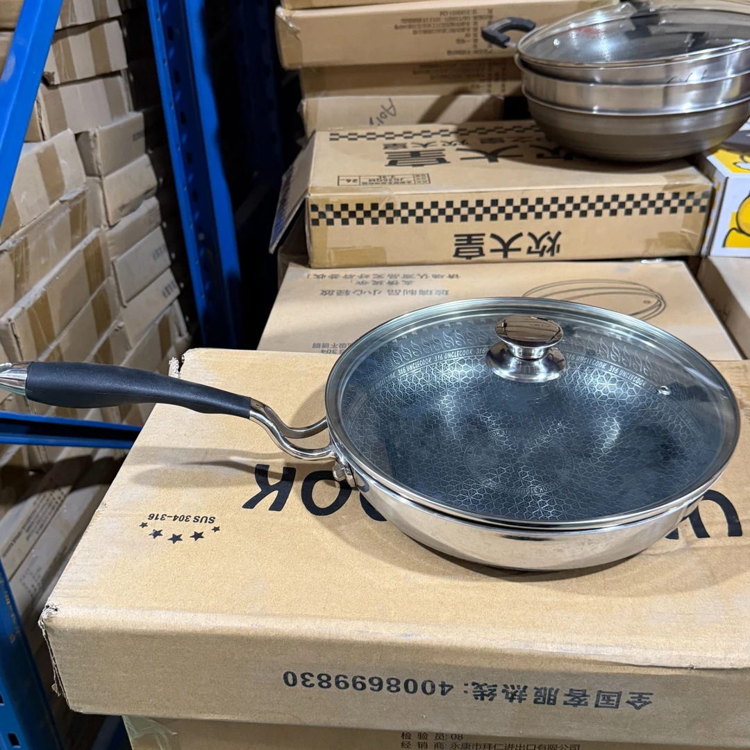 316不锈钢不粘煎锅 铸钢把手 26cm带盖子 不挑灶具