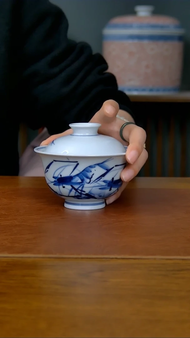 【闪购商品】陶瓷写意虾趣两才盖碗