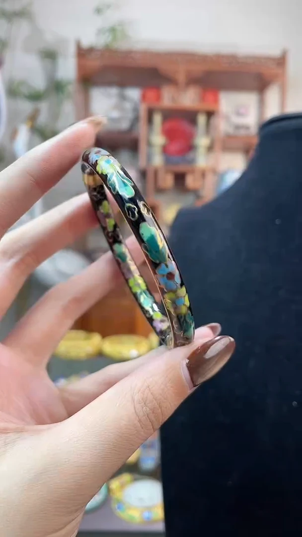 非遗手工景泰蓝开口镯子黑色