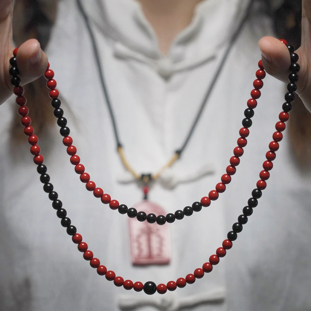 含辰砂工艺品【楷易先生】《洛书 》红砂*黑曜石108颗 男女同款手串