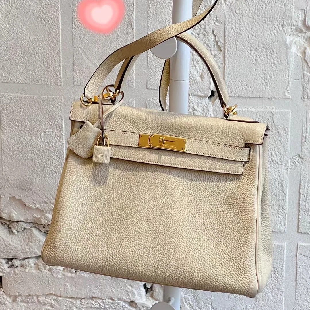 99新 Hermes/爱马仕 Kelly28 羊毛白金扣 框k刻 togo皮 97新