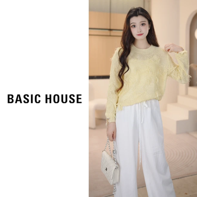 Basic House/百家好欧若新中式春款简约镂空针织衫B1195B5J622
