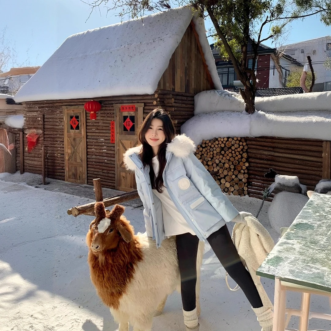 蕉下客工装派克服冬季加厚保暖宽松舒适中长款大毛领外套