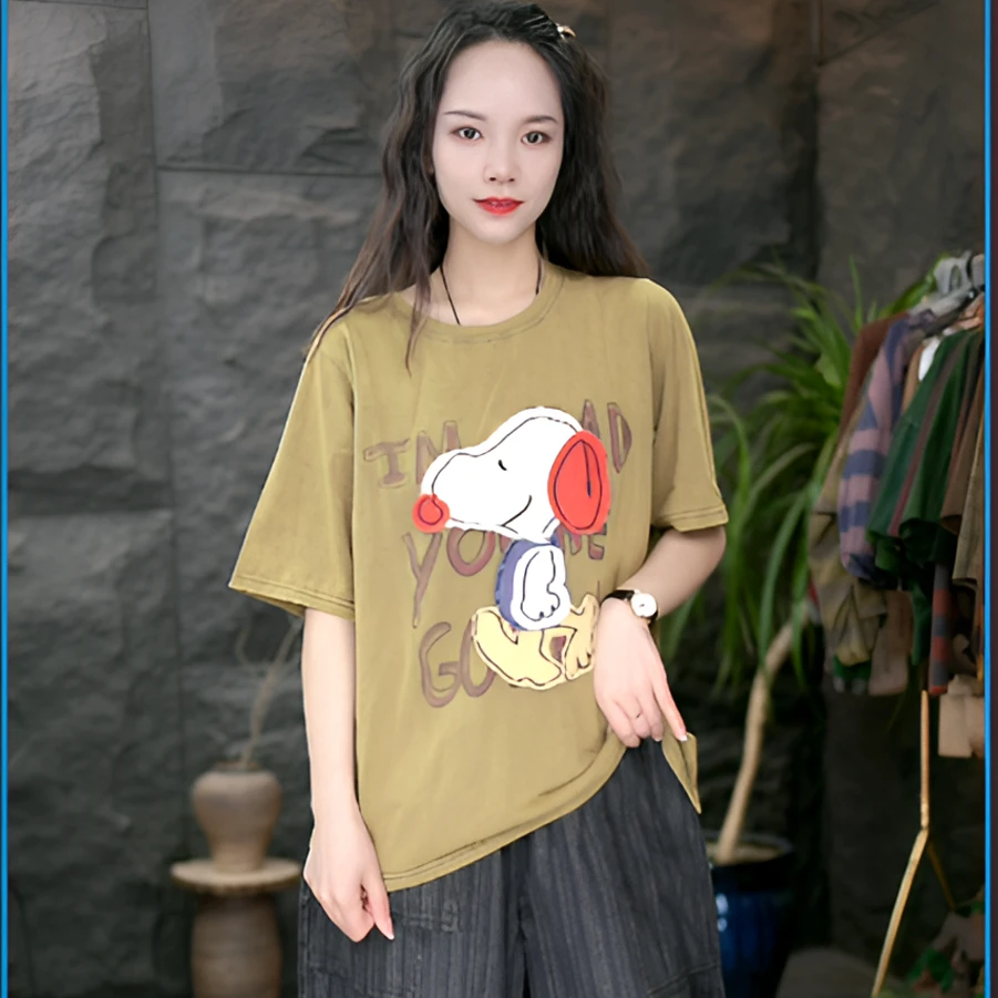 JJ卡通印花短袖t恤女2025夏季新款宽松休闲洋气套头圆领上衣潮