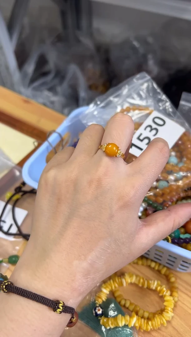 蜜蜡银S925镶嵌戒指满蜜蜜蜡银镶嵌戒指[3297]