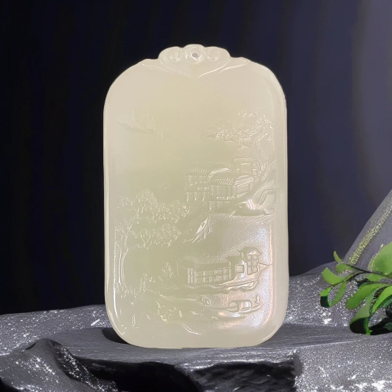 天然玉石山上水牌玉坠16