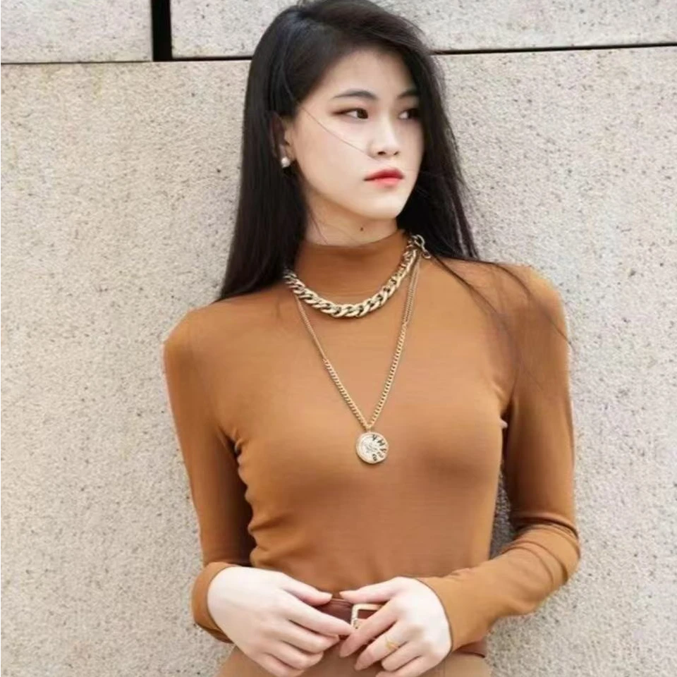 阿玛施AMASS秋冬简约百搭烟管领保暖长袖打底T恤杉女5300976