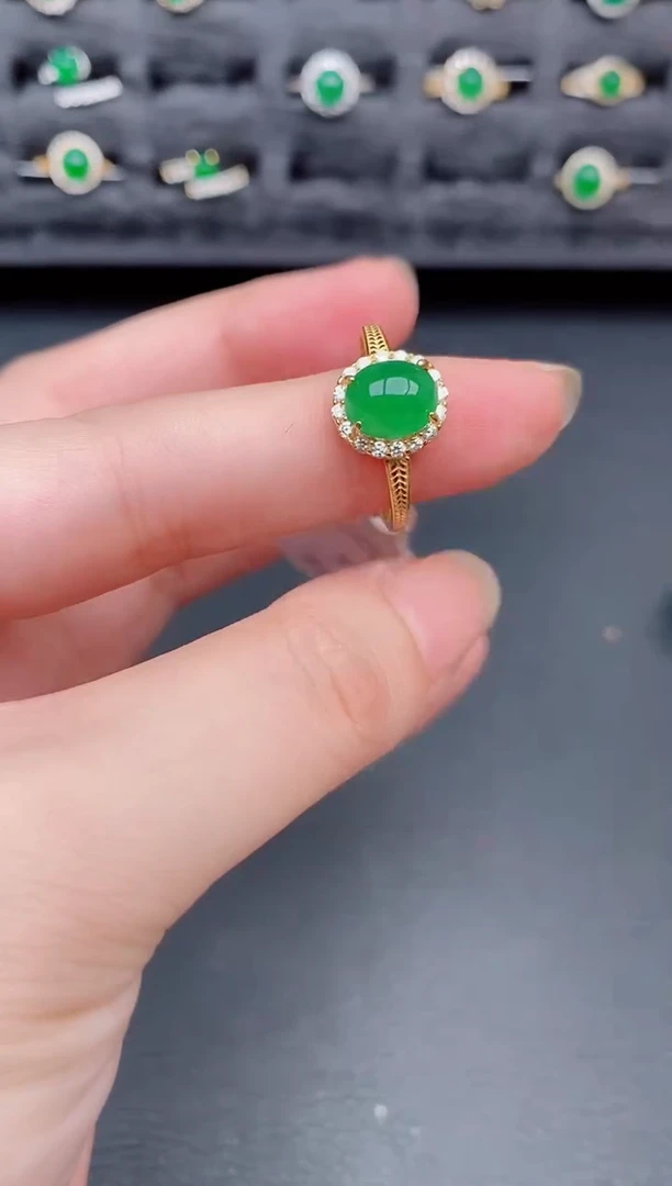 银S925镶嵌戒指翡翠天然a货翡翠87