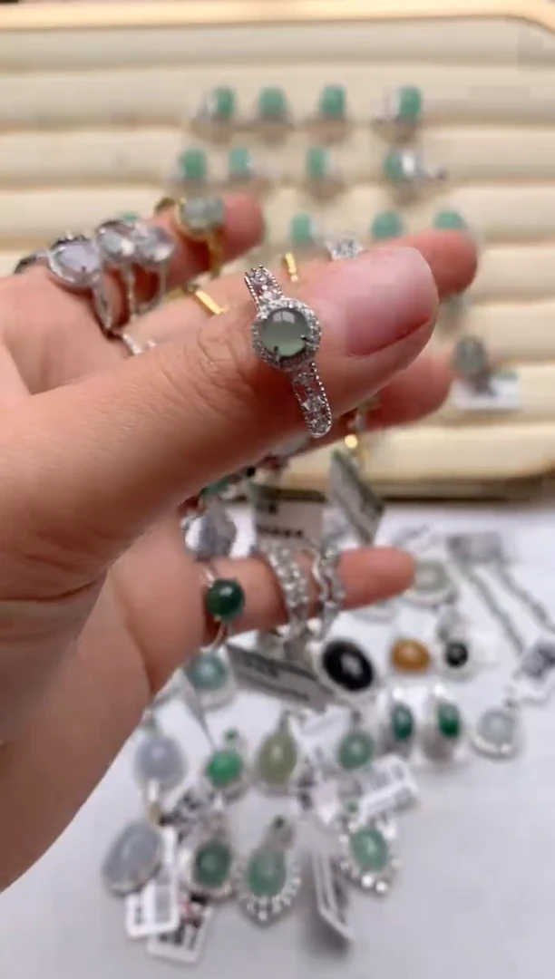 【闪购商品】翡翠戒指银S925镶嵌3号