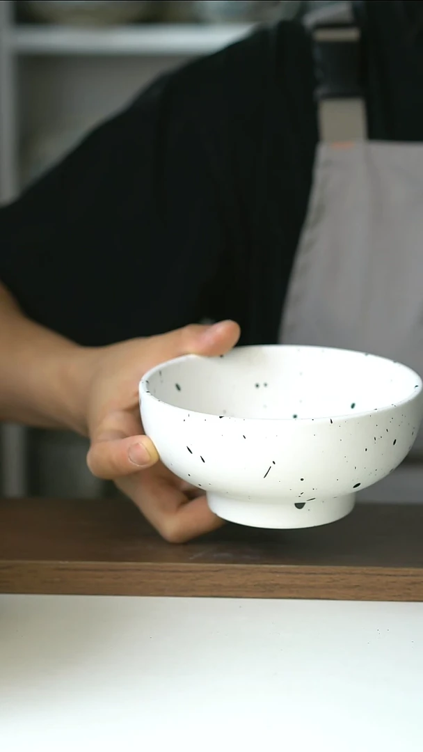 微瑕白泼墨高足米饭碗12cm@4-2@