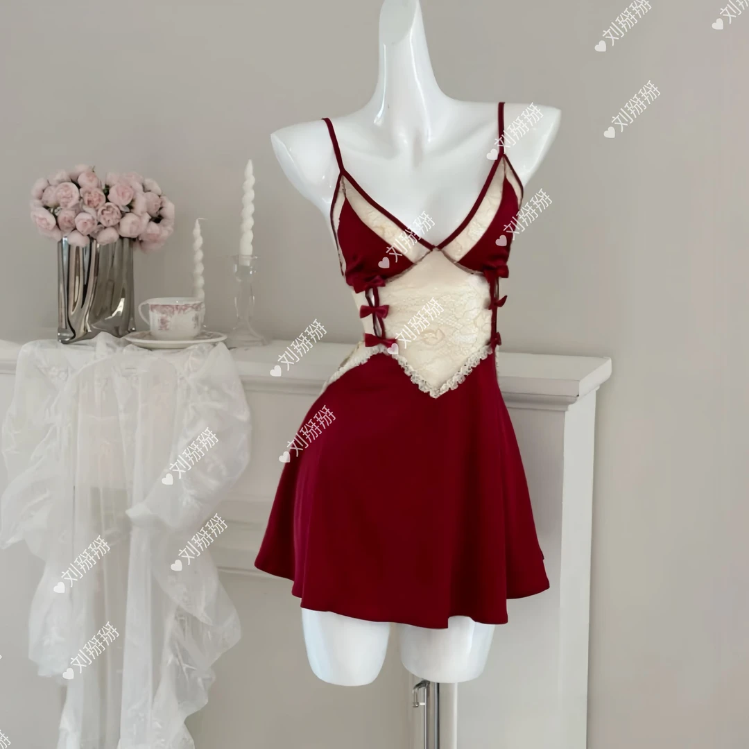 刘掰掰【蝴蝶结】显瘦气质性感夏季小众薄款居家服设计感时尚睡衣