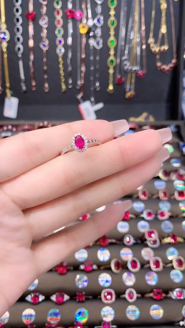 红宝石戒指银S925镶嵌银