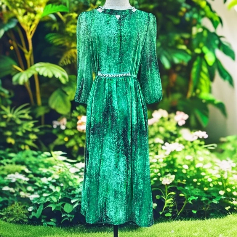 2025新款减龄裙子收腰连衣裙五分袖夏季妈妈女装大码小众