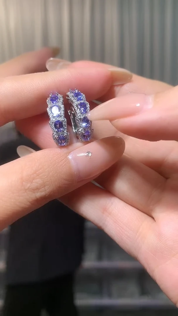 银S925镶嵌耳饰坦桑石【宝石世家严选】