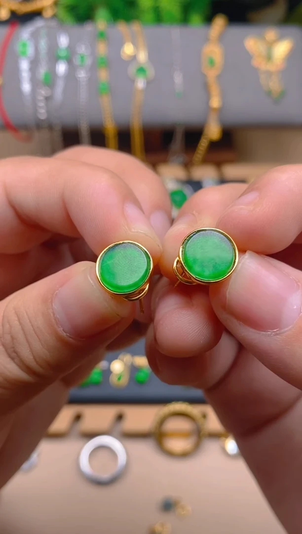 银S925镶嵌翡翠耳饰无事牌耳饰