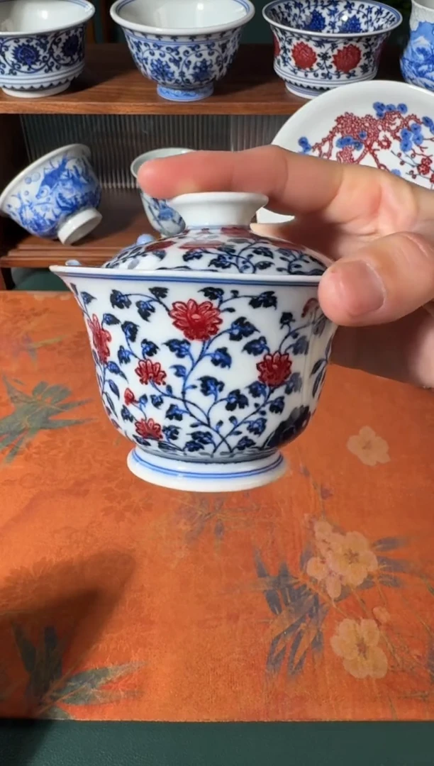 【闪购商品】杯永明尚玩折枝花卉盖碗