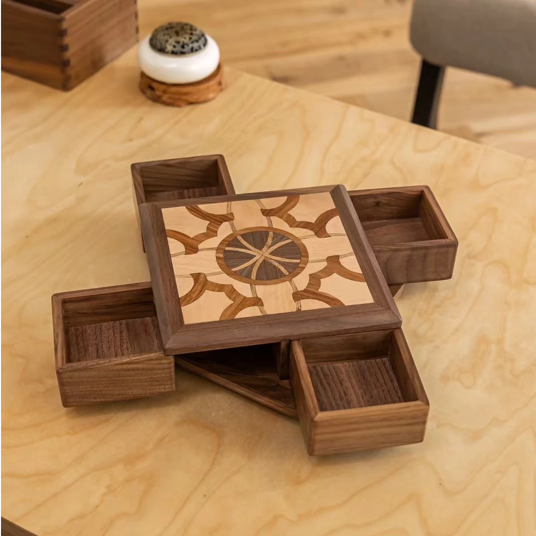 北美黑胡桃主体各种木材拼花工艺旋转机关鲁班盒