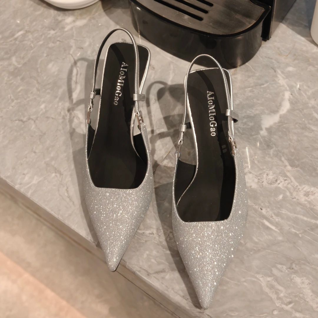 新款夏季羊皮格利特后空凉鞋009958银色