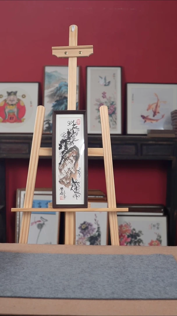 国画纯手绘纯手写-带框15*42微瑕