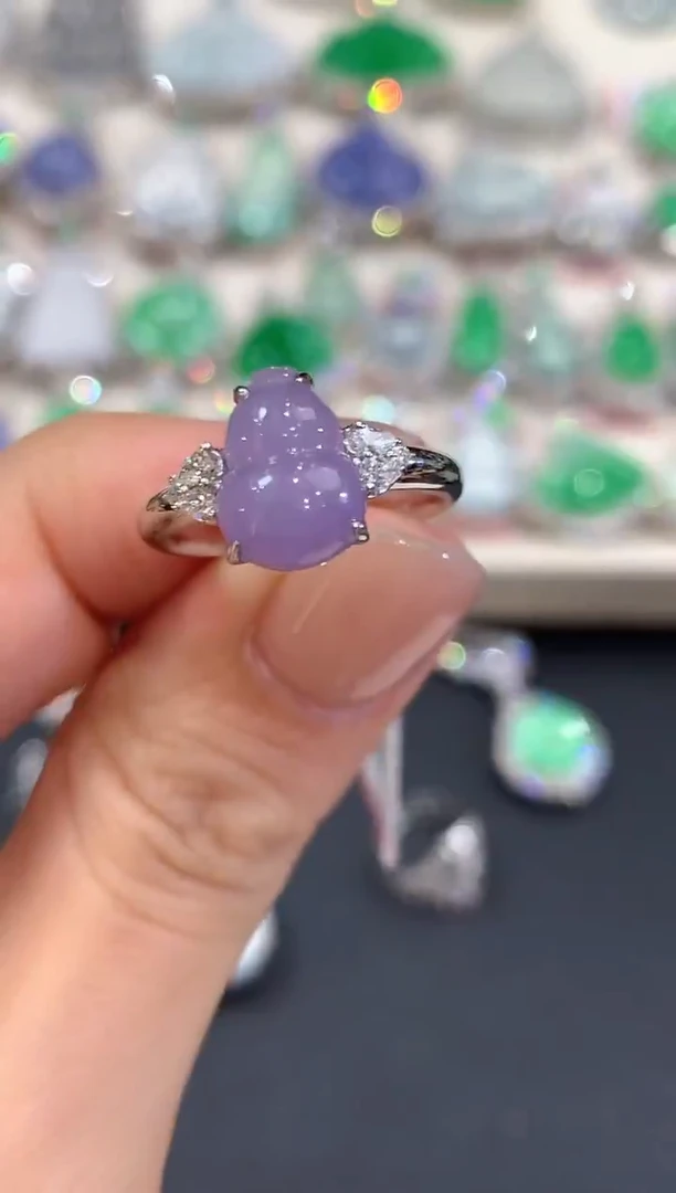 18K金镶嵌戒指翡翠a176紫货有色差