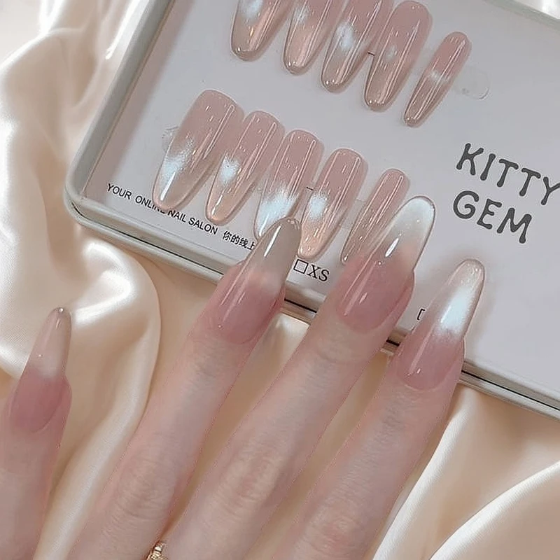 【追光猫眼无钻版】裸色渐变猫眼穿戴甲显白气质轻奢纯网红指甲片