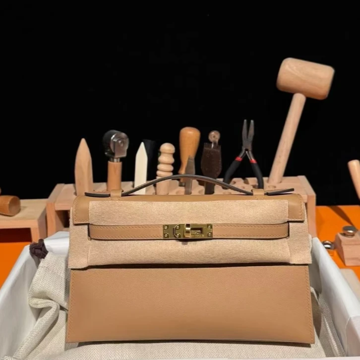未使用 Hermes/爱马仕 小花6枫 Kelly mini一代SW皮奶茶U刻金扣包