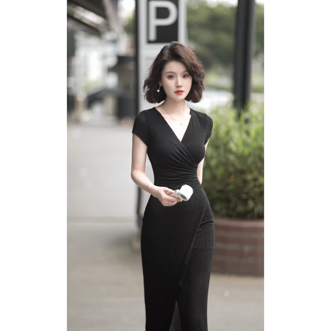 彩彩家【夏夜美人】夏季款原创设计显白修身优雅气质鱼尾摆连衣裙