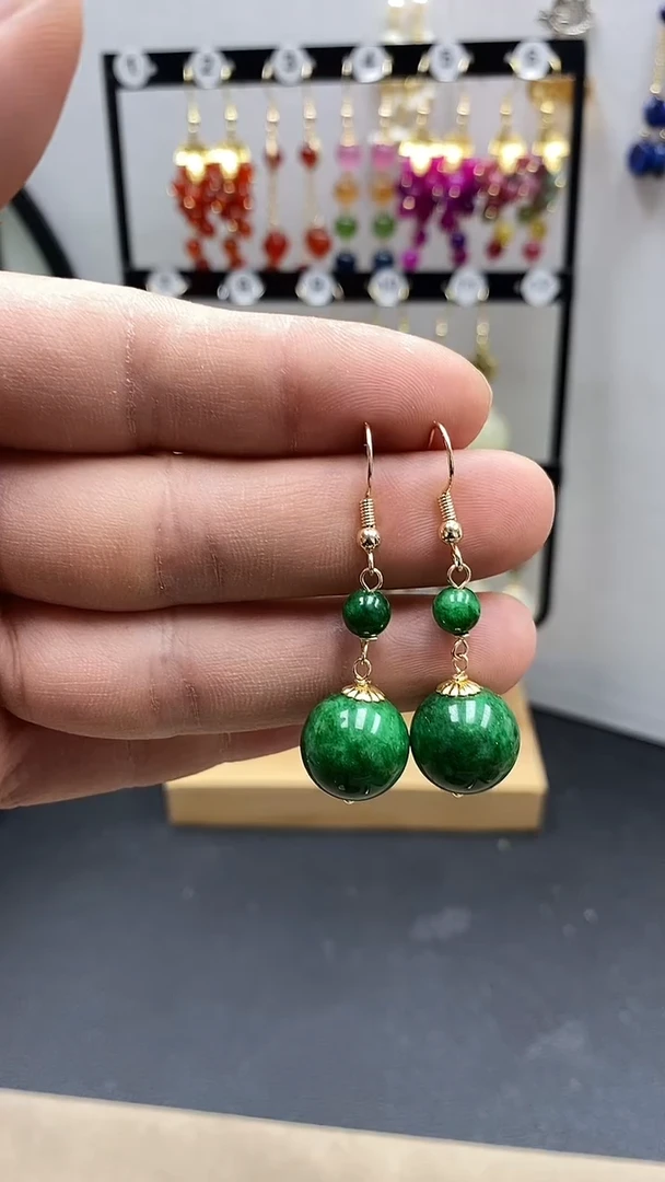 【闪购商品】翡翠耳饰银S925镀金镶嵌尺寸14mmQ9