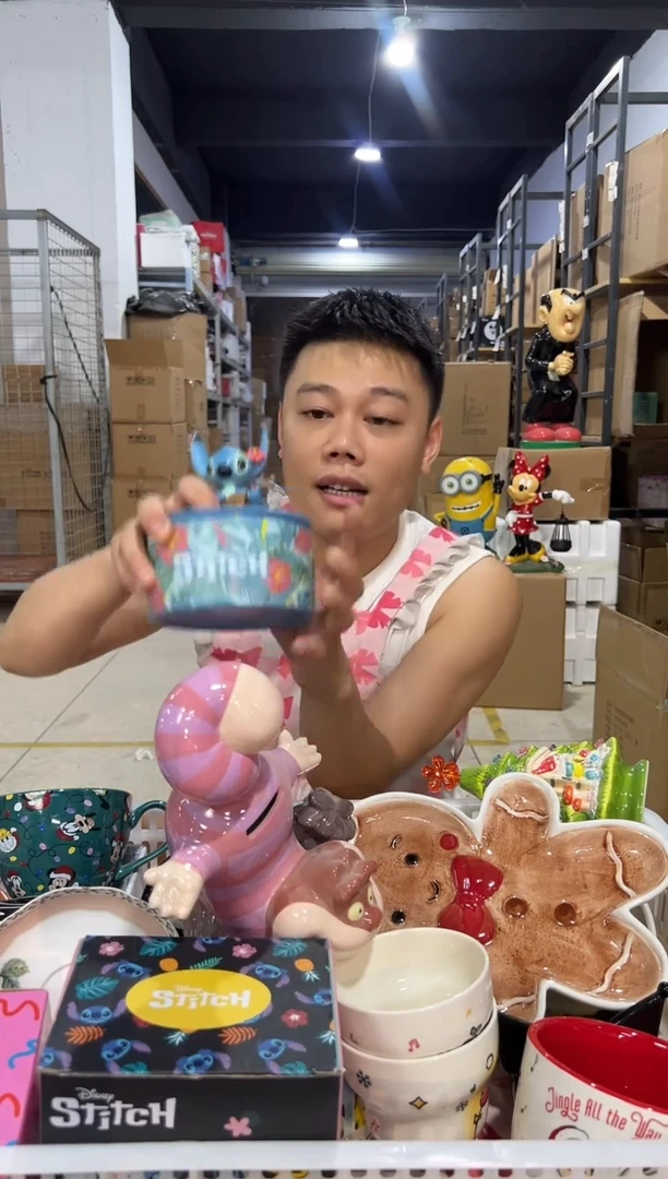 瓷片喇叭花史迪仔首饰盒